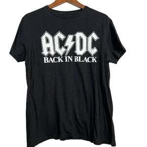 AC/DC Baby Doll Tee Light Stretch Black Short Sleeve Graphic - M